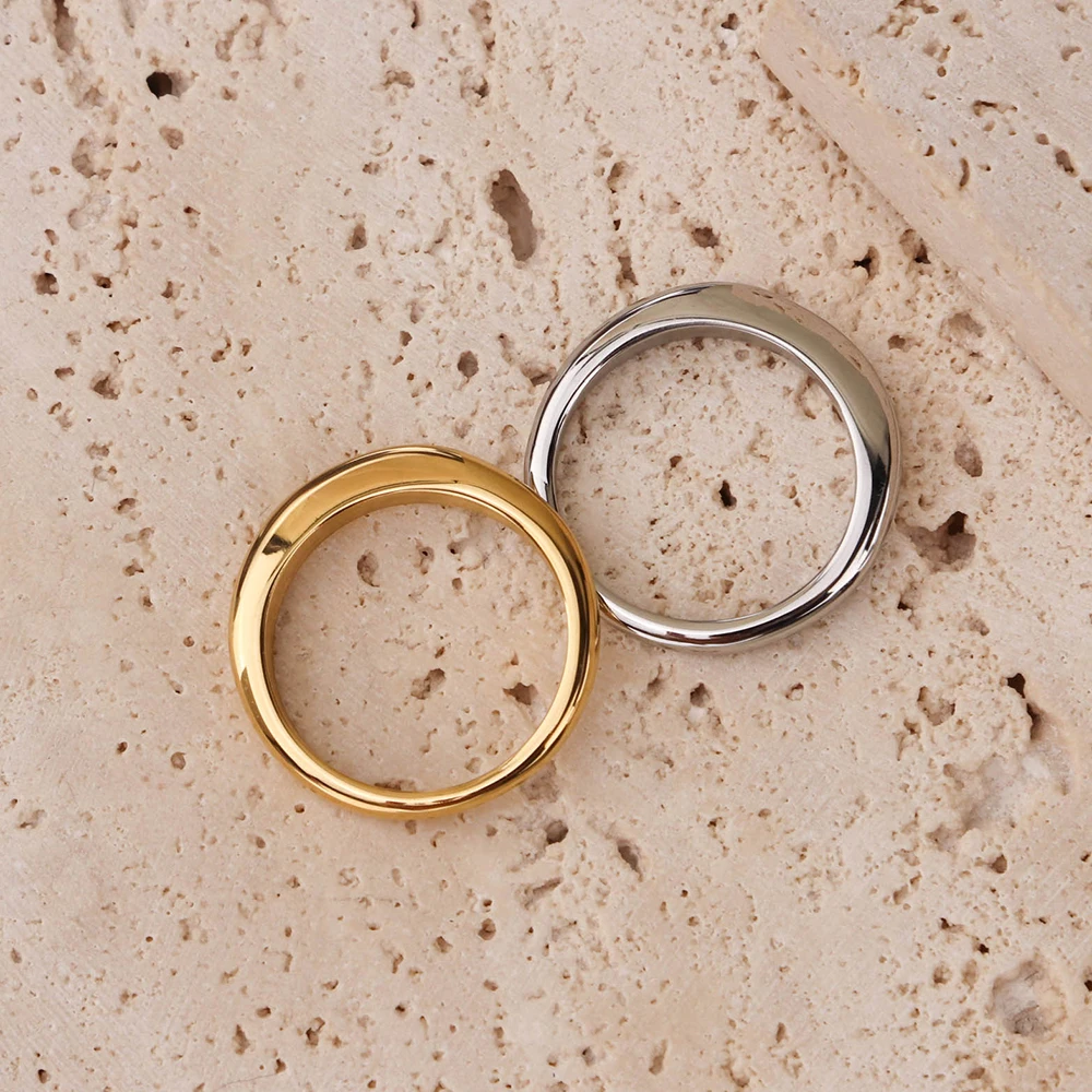 

Chris April 316L stainless steel PVD gold plating tangent plain knuckle rings for women men