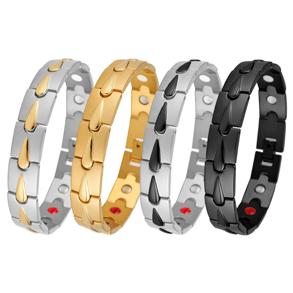 

Mens jewelry stainless steel water drop 18k gold plated energy health medical therapy magnetic bracelet, 4 colors