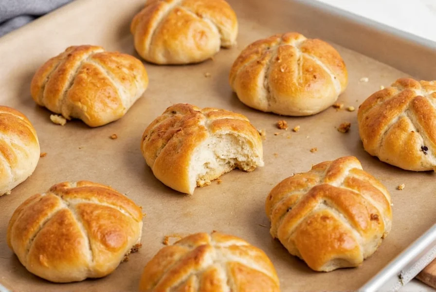 Close-up of golden brown cardamom buns with pearl sugar topping on wooden baking sheet