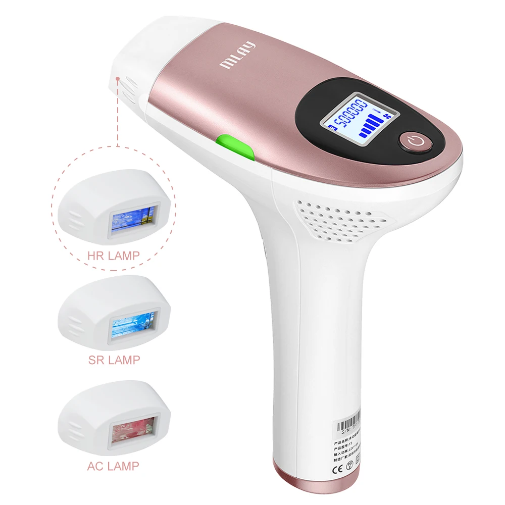 

MLAY T3 Hot Sale Handheld Ice Cool Ipl Laser Hair Removal Device Home With 500000 Flash, Pink blue green