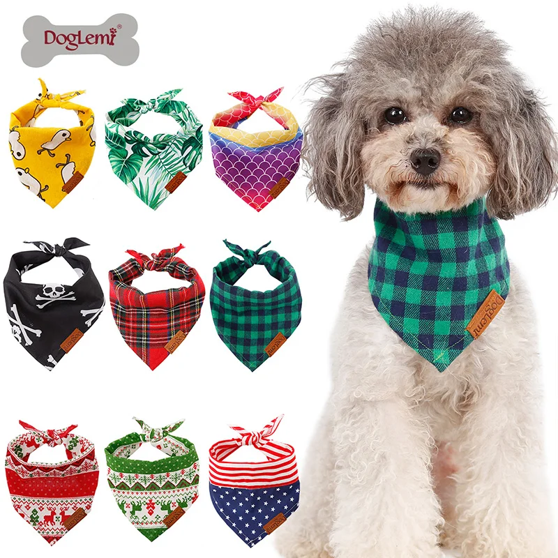 

Various Pattern Pet Dog Bow Tie Collar Head Scarfs Dog Bandana Triangle Bibs Dog Kerchief, Green leaves,colorful fish,black