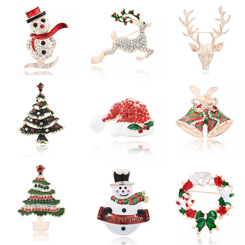 

GREATYTANG brooch snow snowman elk pin claus Christmas tree bell boots corsage alloy drip