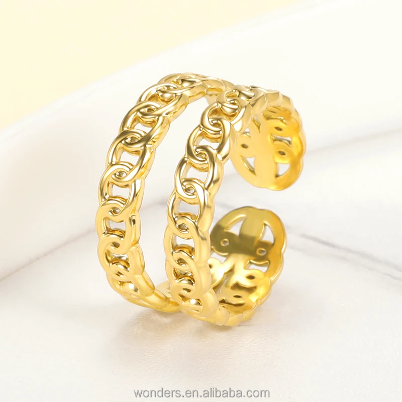 

Trendy 2021 18 K Gold X shaped Stainless Steel Twist Wave Ladies Wedding Chunky Color Ring Jewelry Woman Ring Set