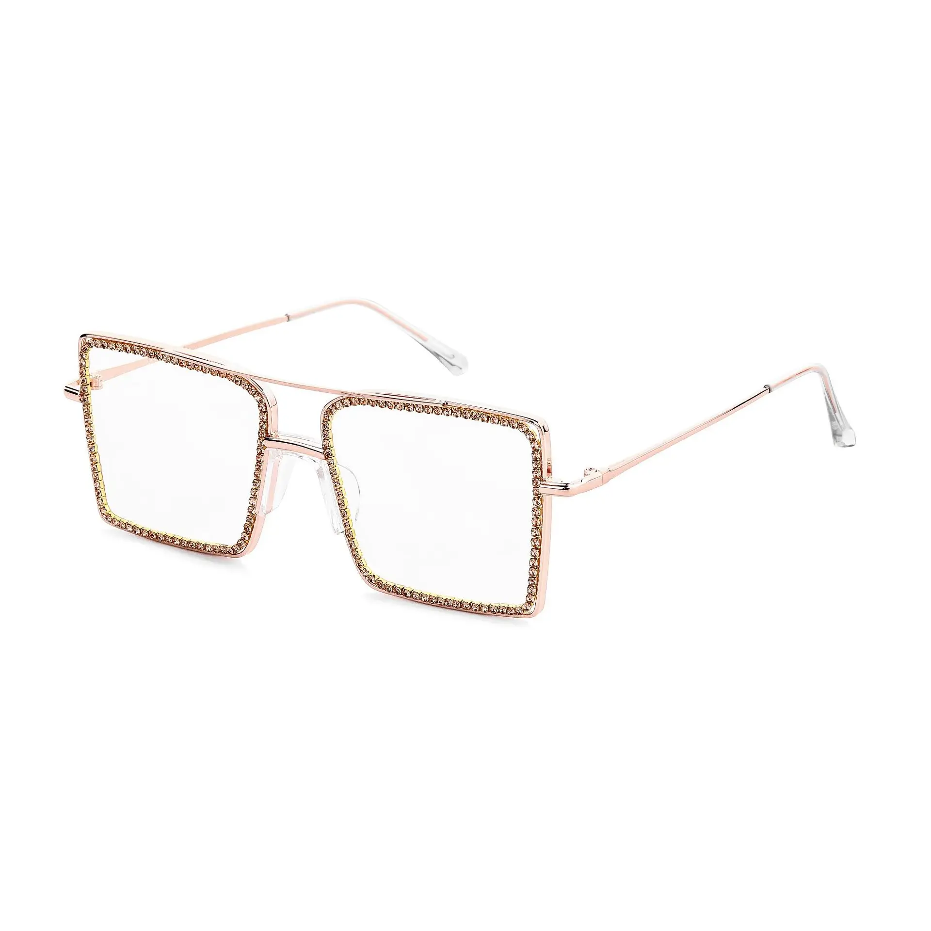 

Oversized Frame Square Diamond Glasses Luxury Rhinestone Transparent Lens Glasses, Colors