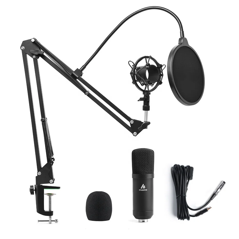 

MAONO 3.5 mm Jack High Quality Cardioid Microphone Kit for Recording, Black, silver