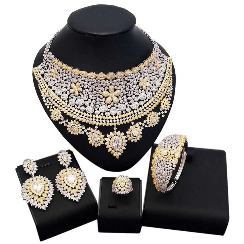 

Yulaili luxury Unique African Bangle Ring Set Jewelry Sets For Women Wedding Cubic Zircon Crystal CZ Dubai Bridal Jewelry Set