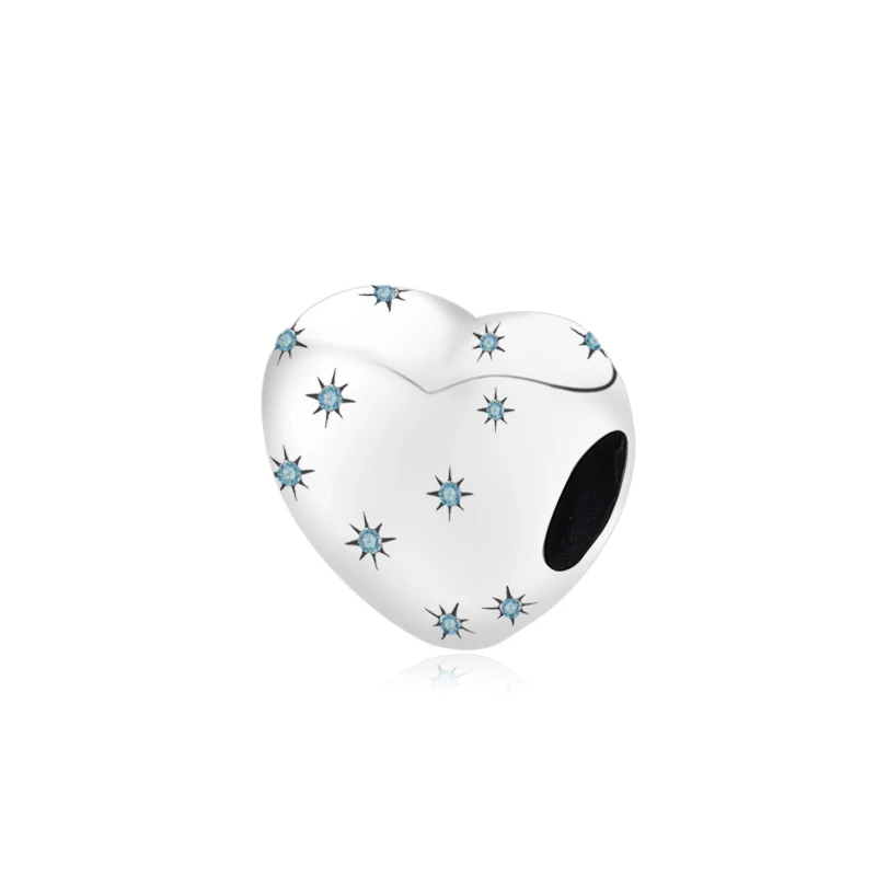 

Dandora Shiny Heart Stringing Charm with 925 Sterling Silver Zircon Bead Pendant