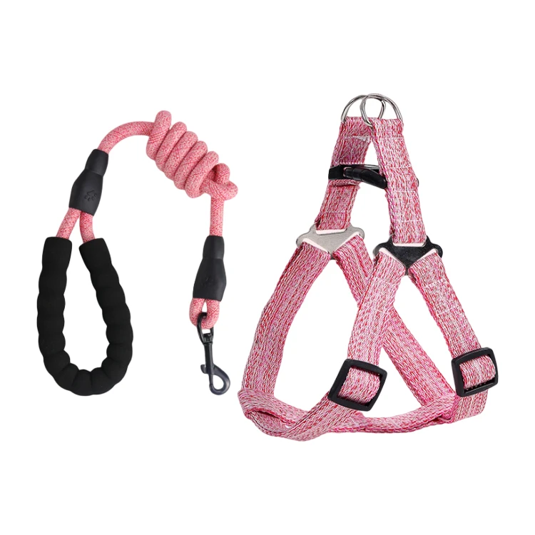 

custom dog harness Nylon pet collars leash and harness set, Pink/blue/gray/orange