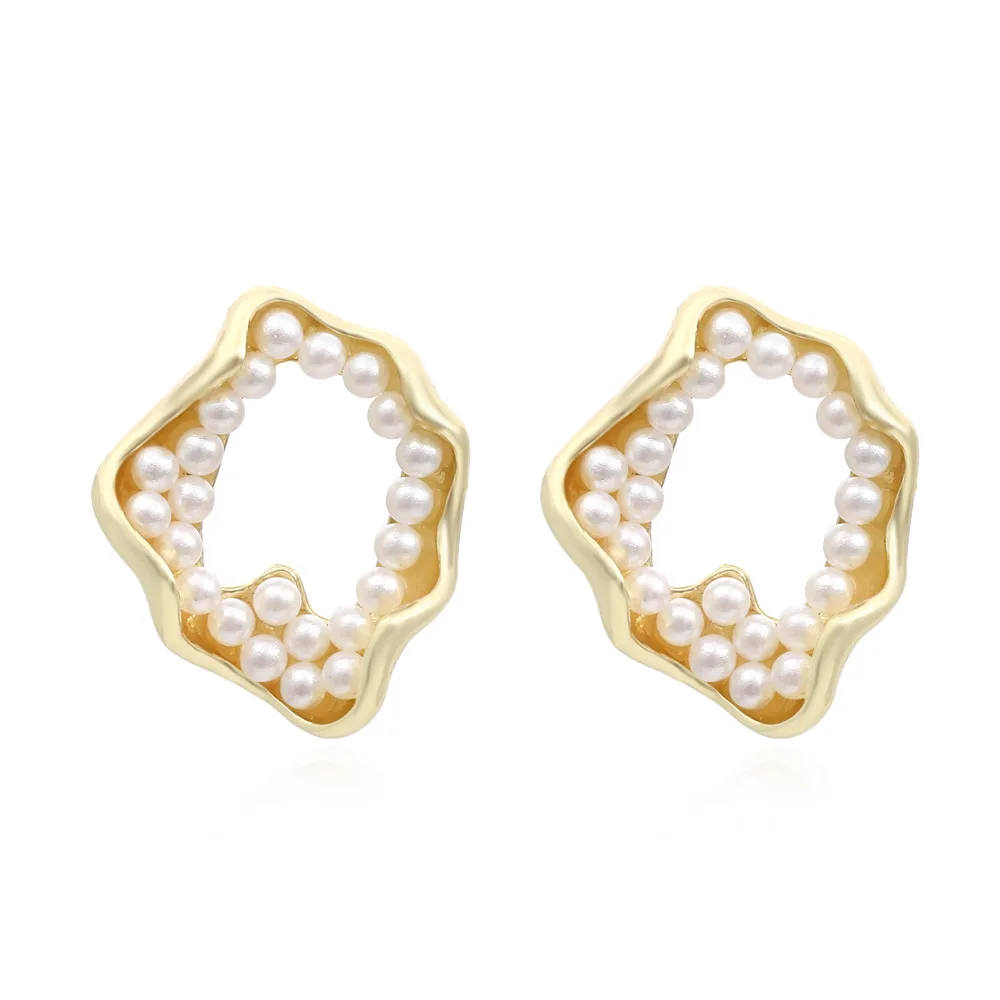 

Women Ear Jewelry Gold Plating Irregular Circle Earring Baroque Anomalistic Circle Pearl Earring For Women