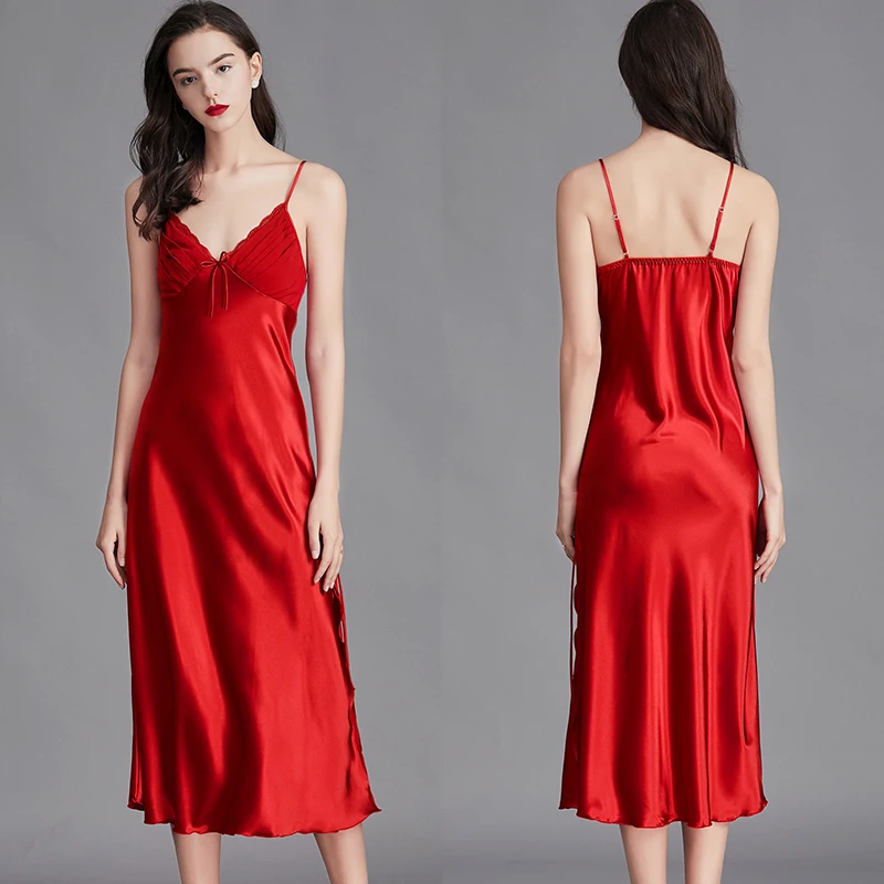 

Wholesale Custom Silk Nightwear mulbery Silk Night Dress Luxury Top Quality Sexy 100% Pure silk dress, Blue,silver,black,red,pink