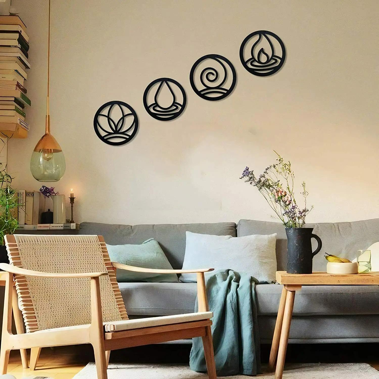 

Yinfa Factory Home Crafts Decor Modern Luxury Wall Art Four Elements, Metal Wall Decoration 4 Pieces for Home TY2419, Black