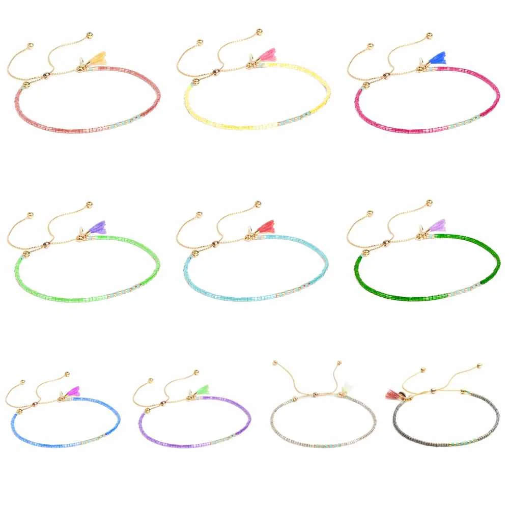 

Elegant Thin Copper Chain Small Colorful Beads  Bracelet for Women Bohemian Tassel Bangle for Girls Trendy Jewelry, Gold