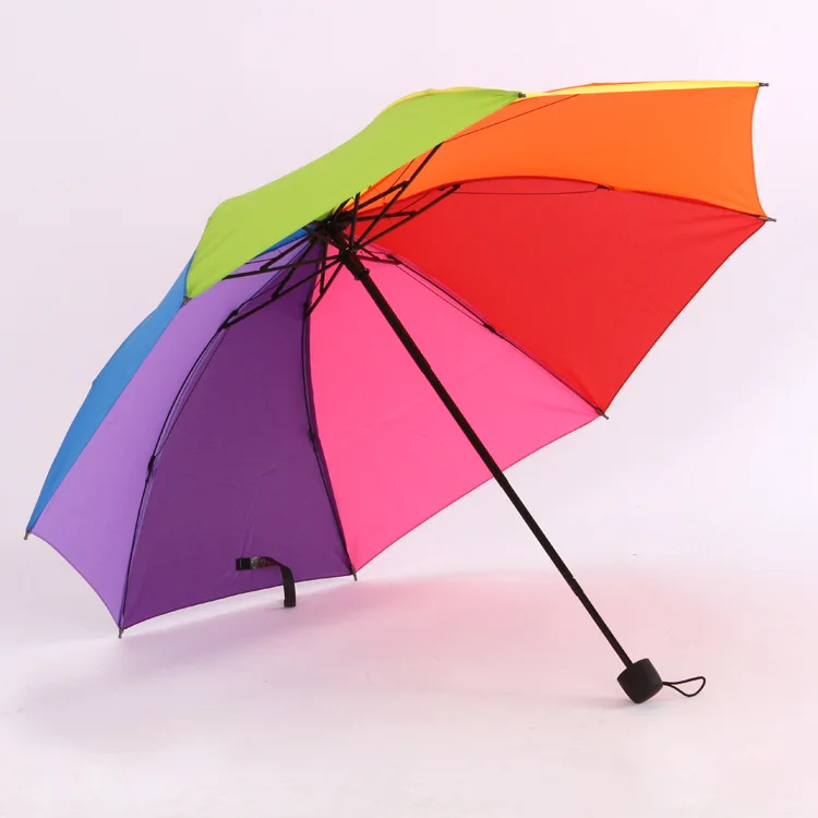 

Manufacturer wholesale Colorful Rainbow Umbrella Manual 3 fold Sun and Rain Prevention Umbrella, Customized color