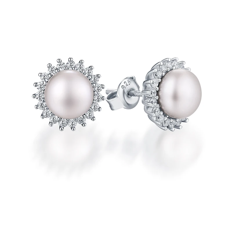

Fashion pearl jewellery 18k white gold diamond sun round earrings