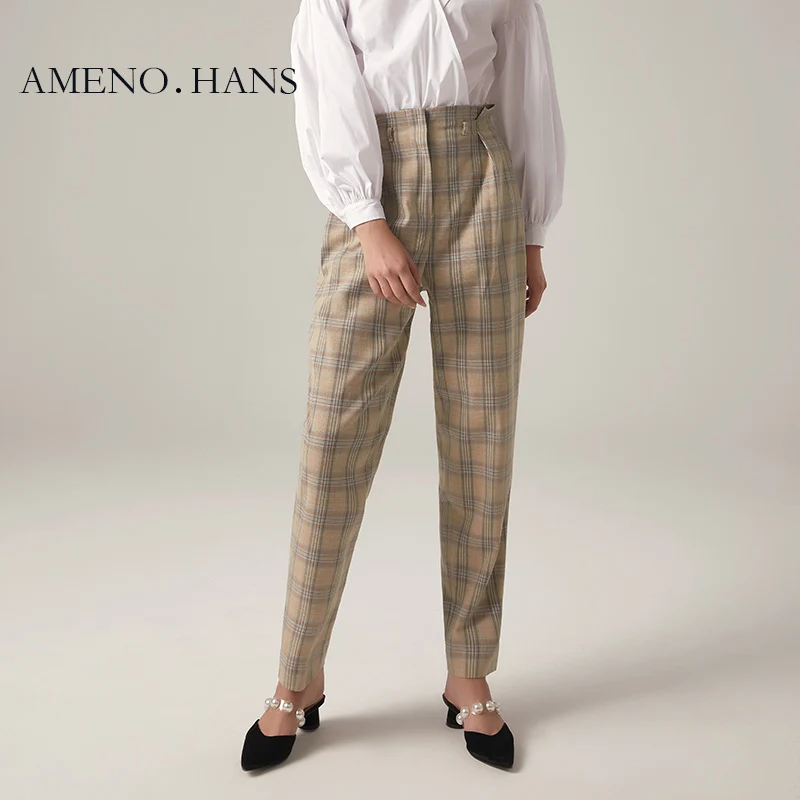 

2021 High waist women plaid pants casual loose trousers women sweatpants