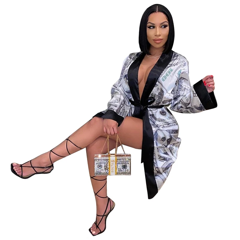 

money robe print women sexy robe satin rob 2021, Picture shows