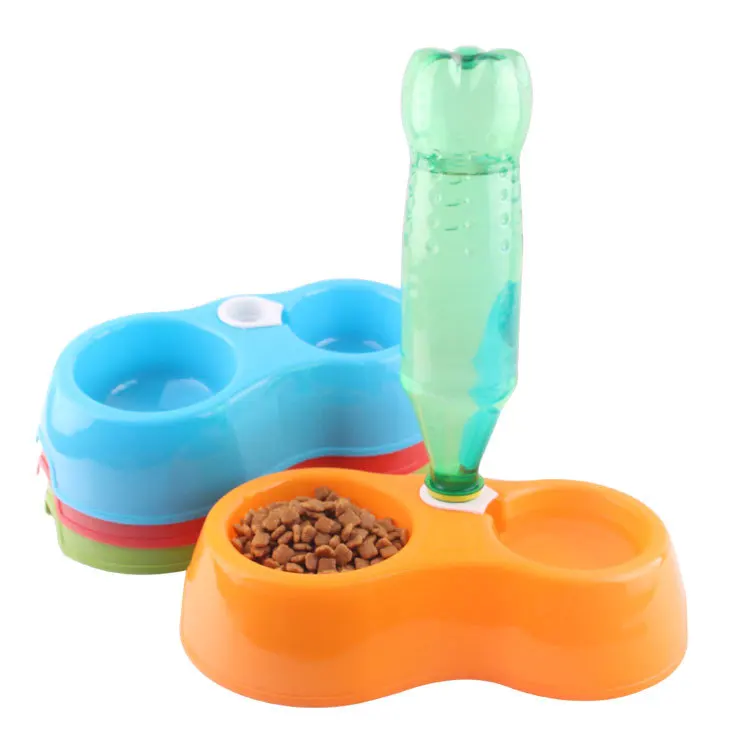 

Pet Cat Dog Food Drinking Water Dispenser Pet Dog Cat Double Bowls Feeder Food Water Drink Dispenser Automatic Pet Feeder, Green