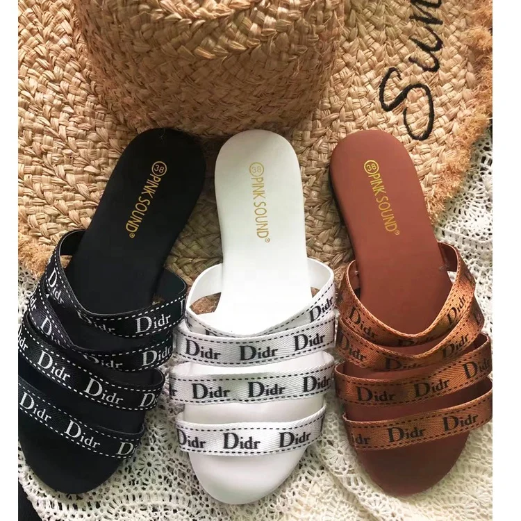 

Printing letters slides shoes women latest designer flat sandals slides slippers, Black,blue,brown,and yellow