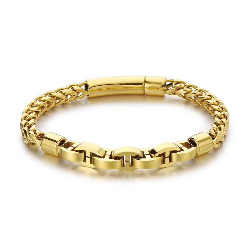 KALEN Polished Vintage Various Colors Stainless Steel Herringbone Chain&Links Bracelet