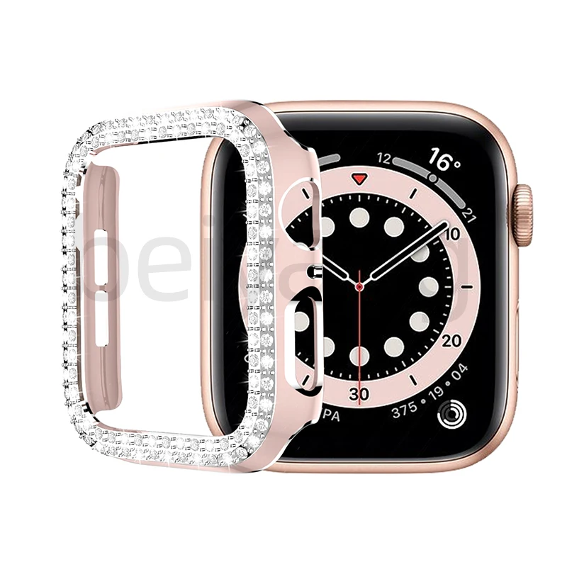 

2021 For Apple Watch Case 44mm 40mm 42mm 38mm Bumper Case Women Bling Frame Diamond PC Watch Cover