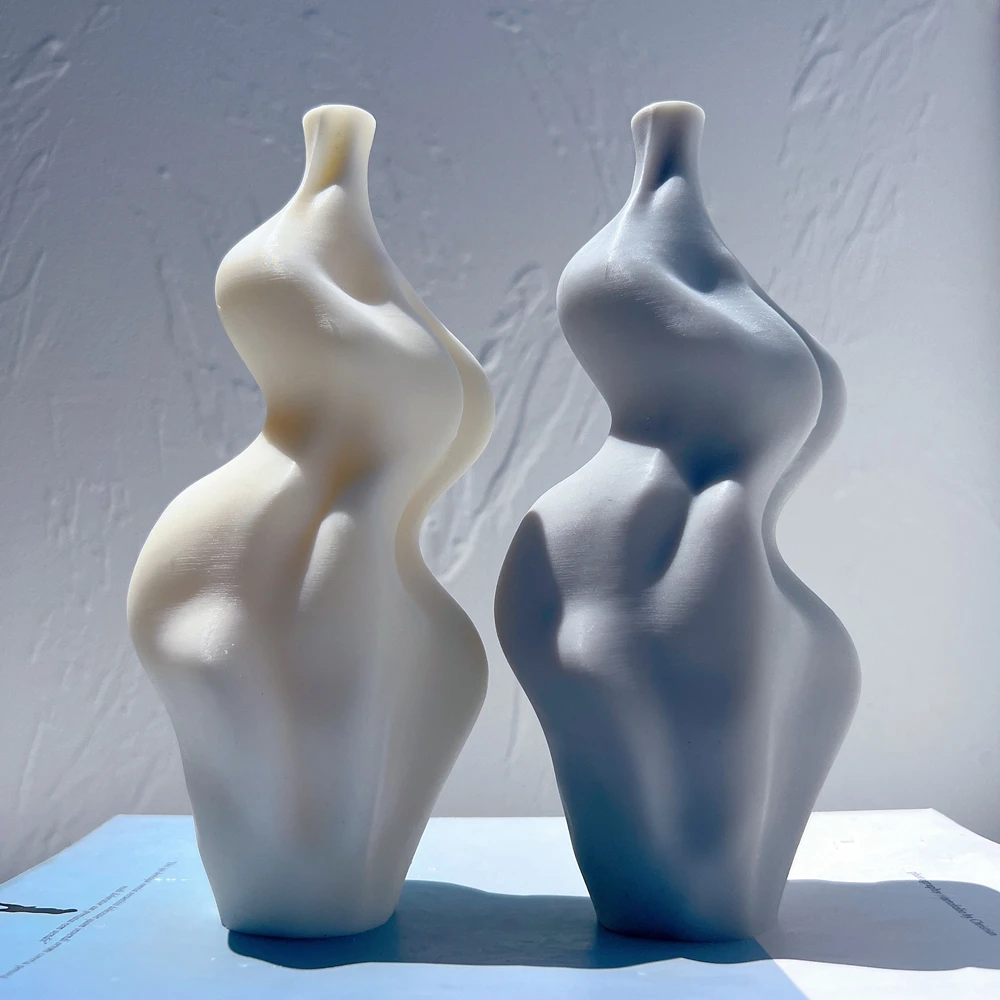 Irregular Geometric Sculptured Candle Mold Twirl Pillar Soy Wax Candles Silicone Mold for Art Deco
