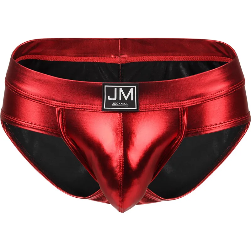 

JOCMAIL custom leather men's underwear Sparkling excellent quality briefs Fashion sexy low waist stage performance boxer, Black/red/golden/silver