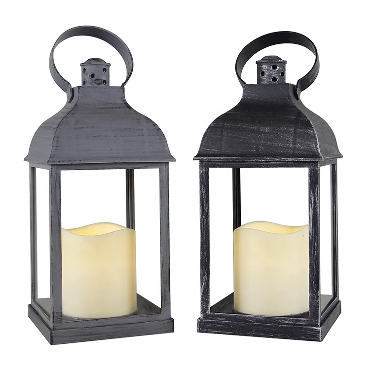 

Wholesale Table Rustic Plastic Memorial Glass New Candle Stick Holder LED Lantern with LED Candle