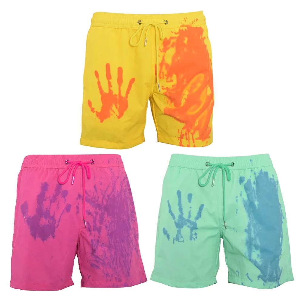 

Custom magical colour change shorts mesh liner swimming changing trunks drawstring design beach active swim shorts for kids men