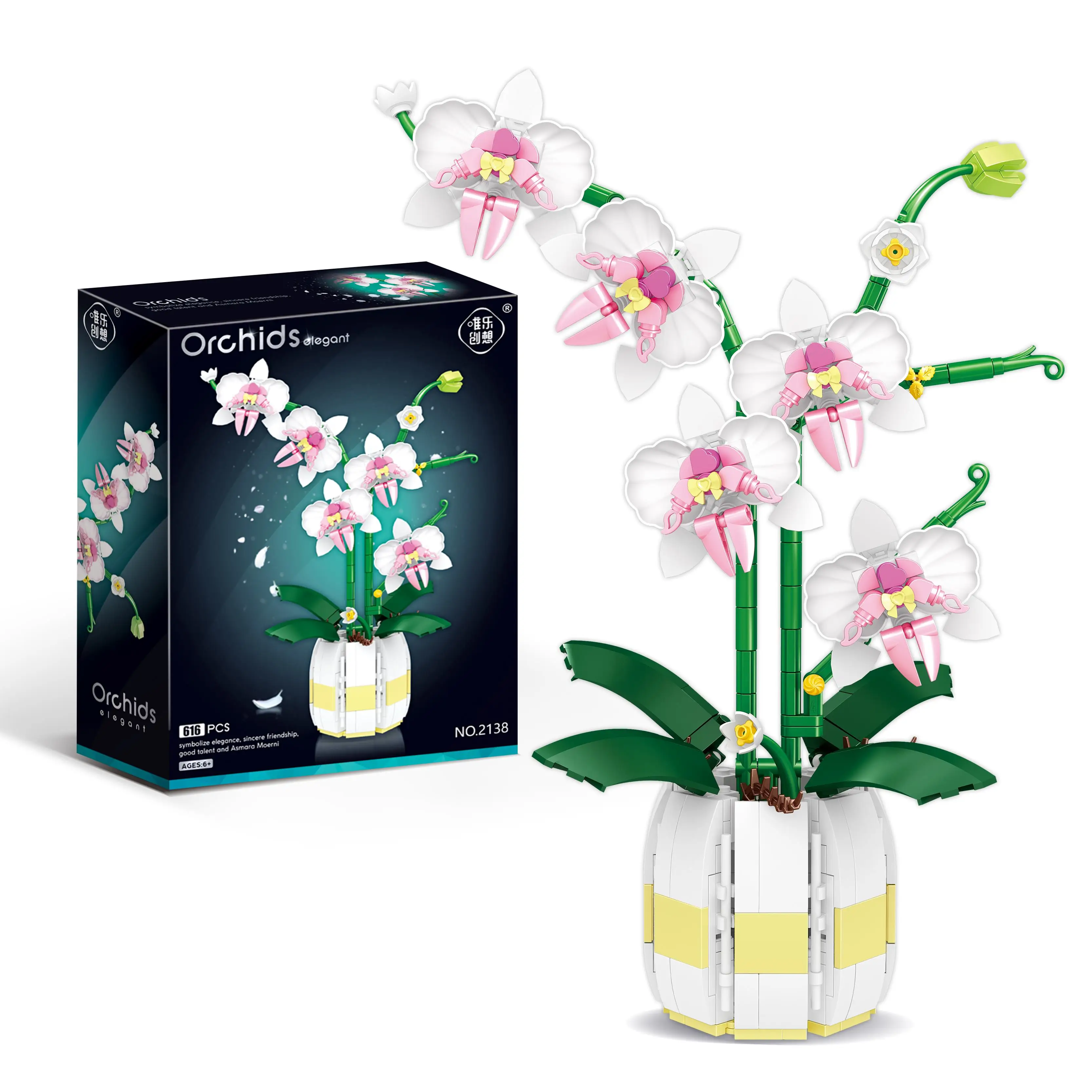 

WL2138 Plastic Artificial Flower Bouquet Building Blocks Girl's Gift Orchid Plant Mini Bloque Block Set