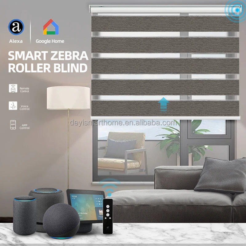 

Deyi Control Automatic Roller Blinds Motorised Control Window Zebra Shade With Smart Google Home Alexa, Customized color