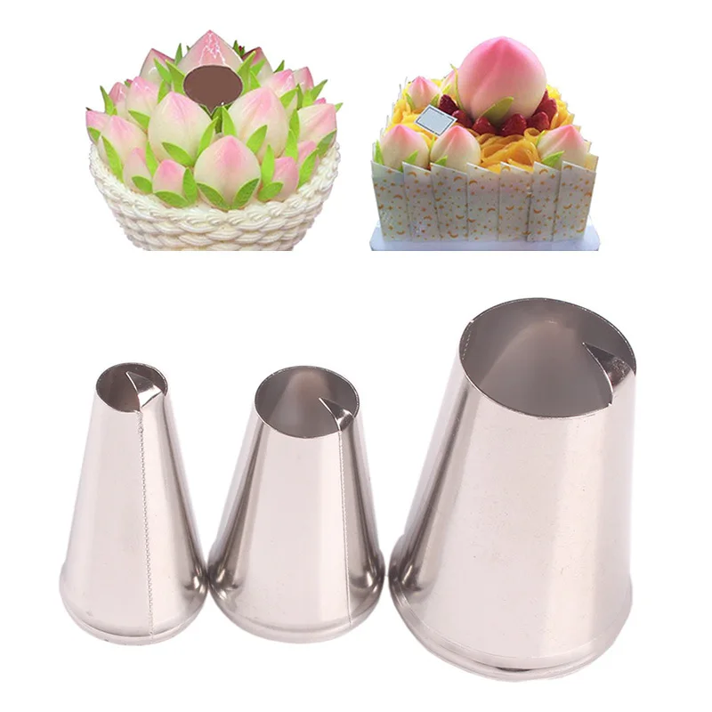 

Longevity Peach Decorating Tip 3pcs Stainless Steel Welding Affordable Type Cake Cream Decoration Baking Tool Set, As picture