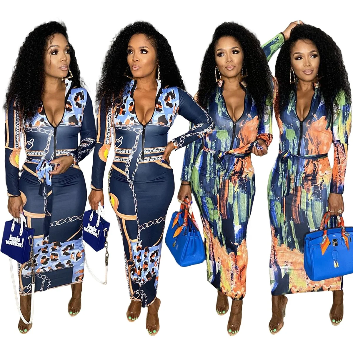 

Wholesale 2022 Fashion Womens Tie Dyed Dress Modern Elegant Ladies Maxi Frocks Dress Summer Long Sleeve Dress