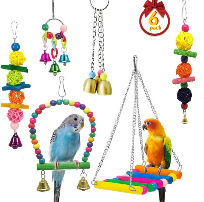 

Toys for Birds Parrot Toys Set Bird Cage Swing Toy Colorful Hanging Bell Chewing Climbing Ladder for Parakeet Conure