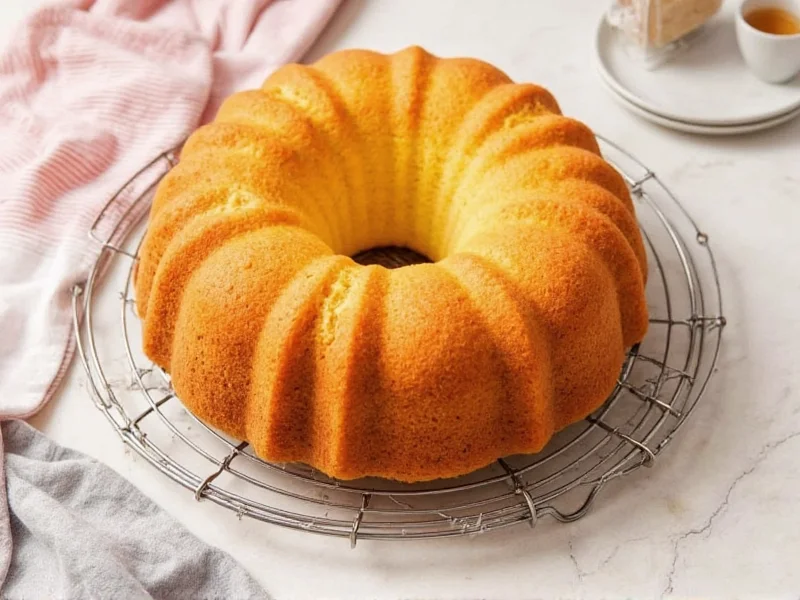 Golden homemade pound cake on wire rack