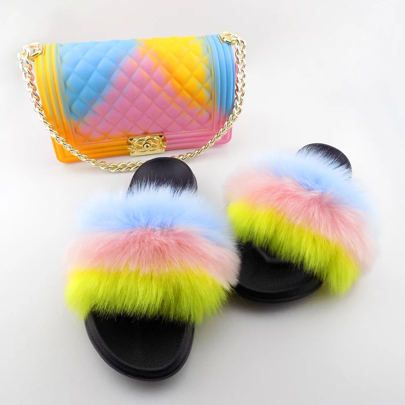 

Women colorful purse bag and slipper match set