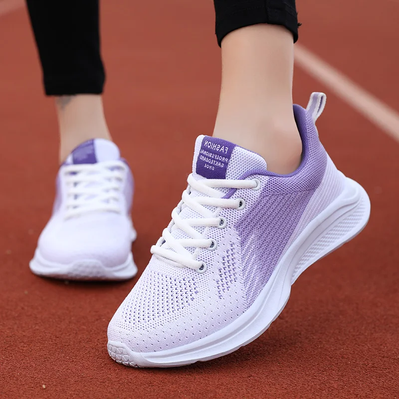 

Mesh upper 2022 new design breathable shoes white green soft sole OEM custom logo sneaker large size tennis women casual shoes, Purple/green/black