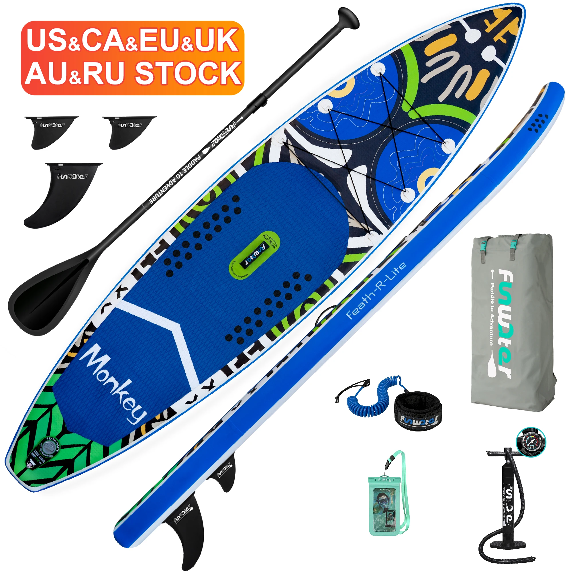 

FUNWATER Dropshipping OEM 11' blue sup paddle board inflatable surfboard stand up paddleboarding sale water sports board isup