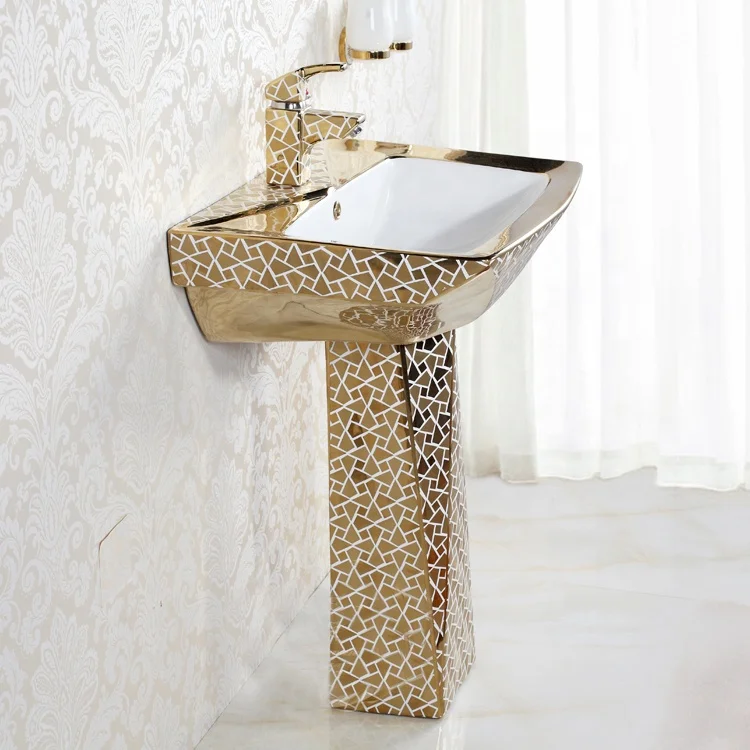 
Popular KD-23GBA electroplated hand wash basin golden with pedestal ceramic sink 