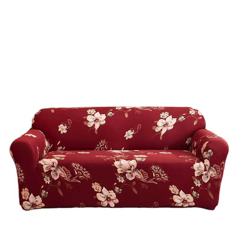 Home Wedding Red Floral Living Room Universal Spandex Protective Stretch 2-Seat Sofa Covers