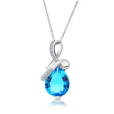 

Unique Design Bling CZ Pendant Neecklace Dianty Titanium Steel Choker Chain Teardrop Blue Zircon Necklace For Women