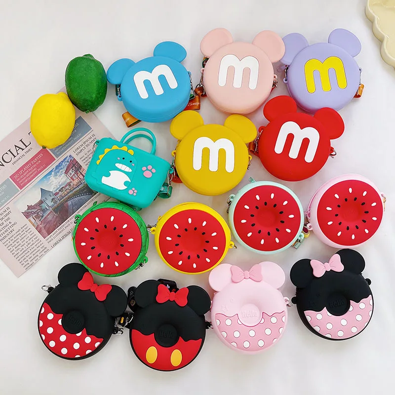 

cartoon mickey shape watermelon kids silicone mini fashion baby little girls designer purses, Customizable