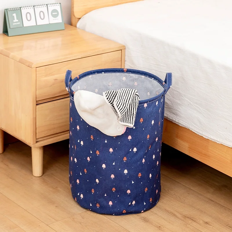 

Eco Friendly Round Shape Collapsible Folding Tote Laundry Basket Bag Clothes Storage hamper with handle