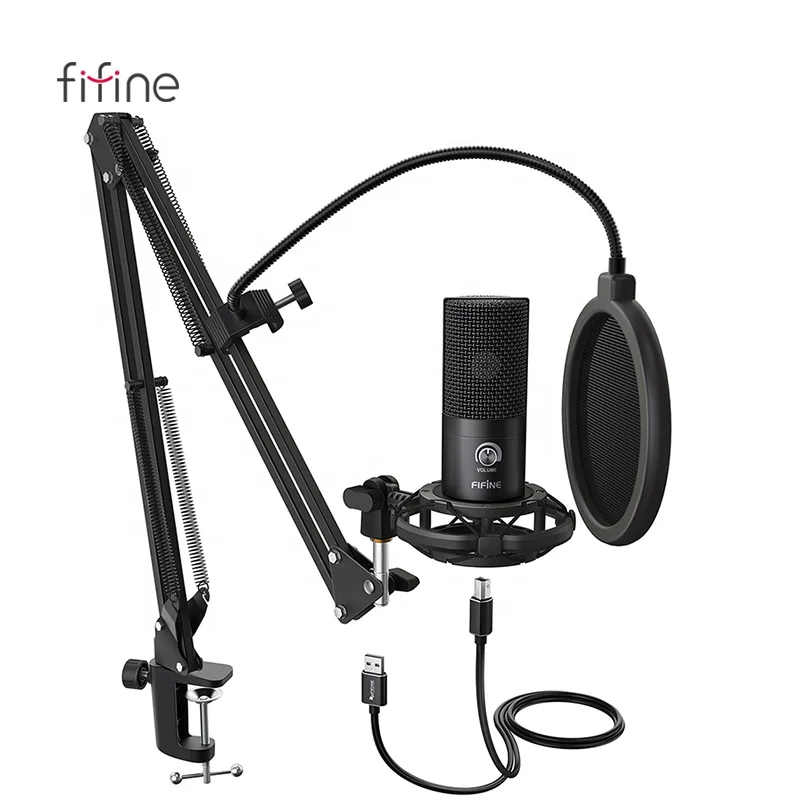 

FIfine Gaming Usb Condenser Microphone Tablet Mic Kit Professional Studio Microphone for Computer Recording boom Microphone, Black