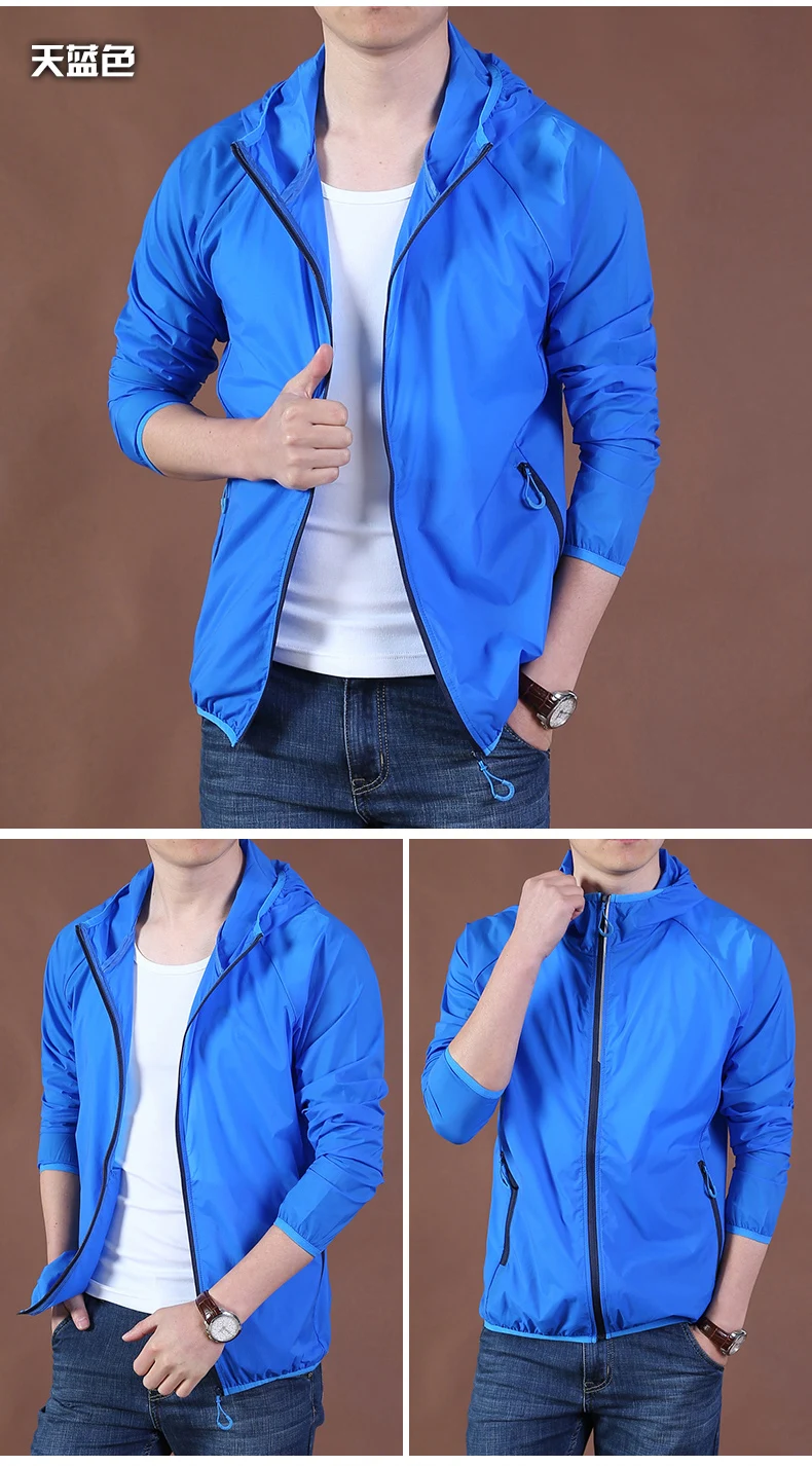 Men Waterproof Rain Jacket Raincoat Hideaway Hood Lightweight Packable