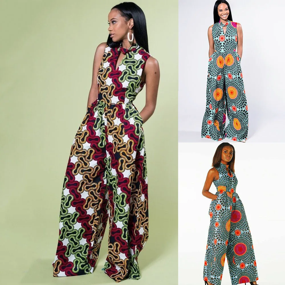 

2020 hot sale african floral jumpsuit rompers sleeveless jumpsuits for the summer jumpsuit 2021, 2 colors