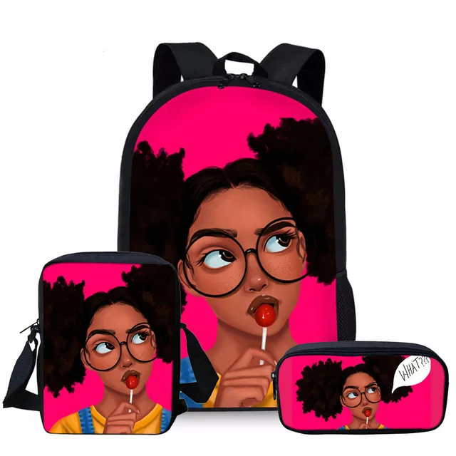 

Designer School Backpack Kids Bag African American Black Art Girls Schoolbag Mochila 3Pcs set School Bagpack For Teenagers, Customized color