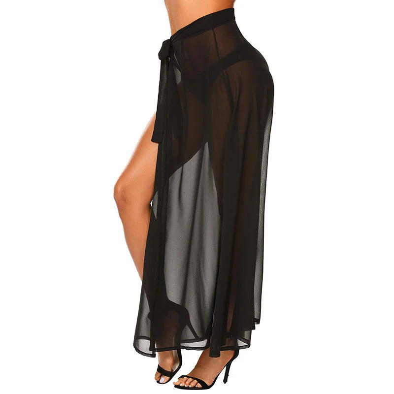 Sexy Summer Beach Cover Ups See Through Black Custom Chiffon Long Skirt