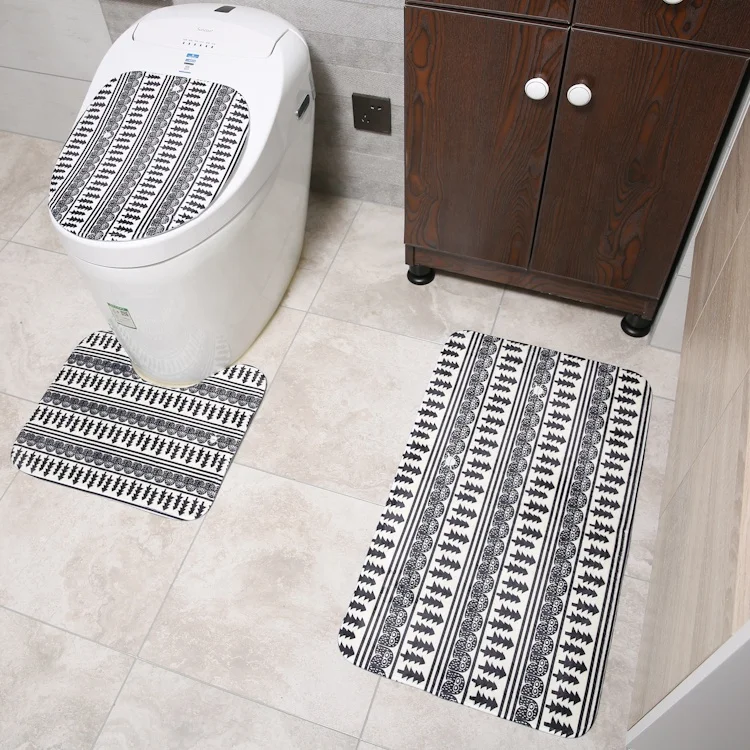 

Digital Printing Anti-slip Water Absorption Soft 3 Pieces Set Floor Toilet Rug Cover Bath Mat For Bathroom, Customized color