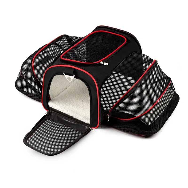 

Expansion carriers for Small Dogs and Cats Soft two side expandable Pet Carrier folding pet carrier, Black/red