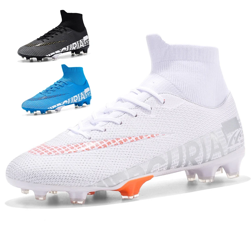 

Men's white sneakers indoor high ankle football boots wholesale cheap professional training sport soccer turf shoes cr7